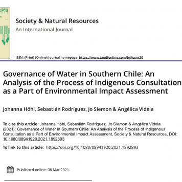 Pantallazo del artículo “Governance of Water in Southern Chile”